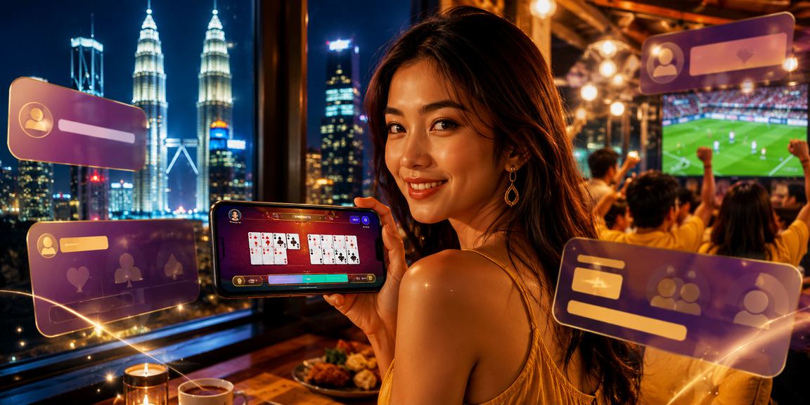 Permainan rummy bergaya Melayu Kuala Lumpur dengan latar bandar raya yang meriah